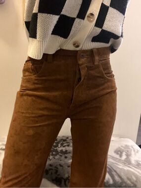 Mid-Rise Genuine Leather Suede Pants
